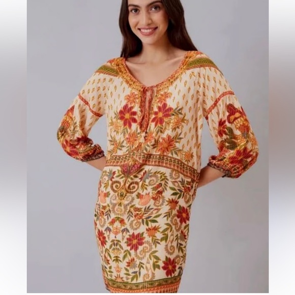 FARM RIO Brazil Floral Bohemian Dress with 3/4 Sleeves Size Small - Picture 1 of 12